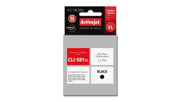 Activejet ACC-581BNX blækpatron (erstatning CLI-581bk XL; Supreme; 11,70 ml; sort)