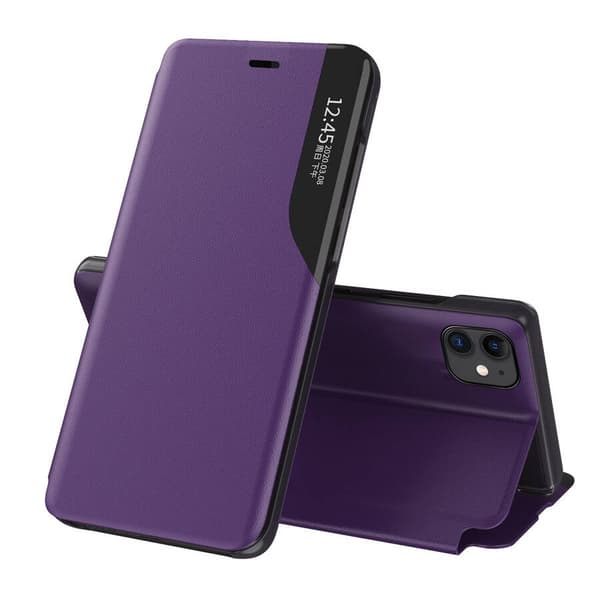 Eco Leather View Case bokfodral skyddsfodral vikbart fodral iPhone 13 Pro lila