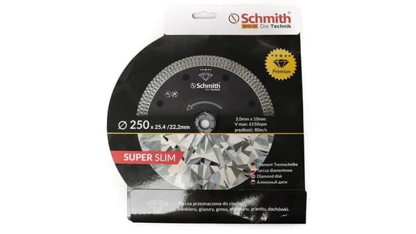 Timanttiterä 250mm 25.4/22.2mm Premium Slim Schmith-laattakivelle