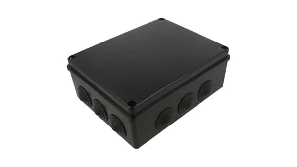 Lufttæt boks IP65 Installationsboks 240x190x90mm halogenfri sort med PG29 S-BOX 506c
