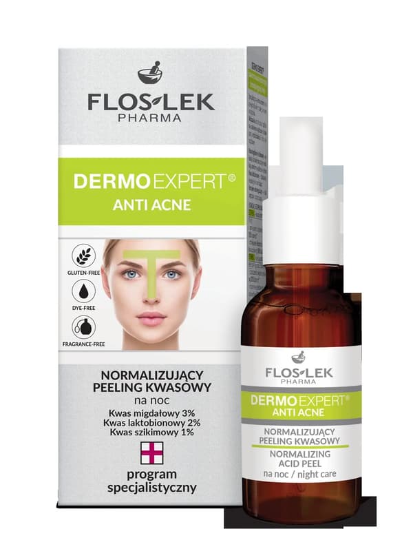 FLOSLEK Pharma Dermo Expert Anti Acne Normaliserande Syrapeeling för Natten 30ml