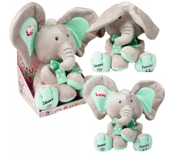 Interaktivt maskotdyr Elefant A Kuku beige og mint 24 cm