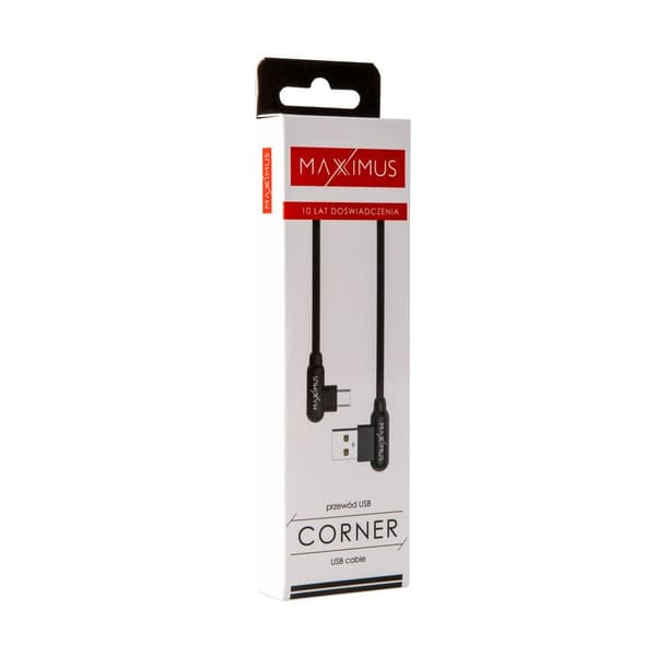 Maxximus USB-kabel MX CORNER FAST CHARGE MICRO USB 2.4A /1m, SVART/SVART, CATCH