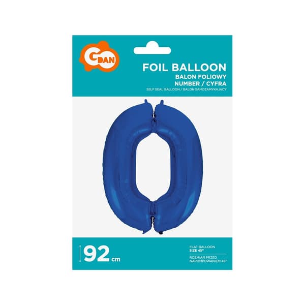 Folieballon “Tal 0”, blå, 92 cm