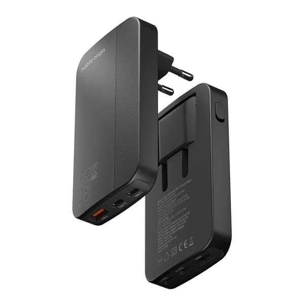 Mobile Origin 65W GaN III Slim Oplader dobbelt USB-C, enkelt USB-A sort