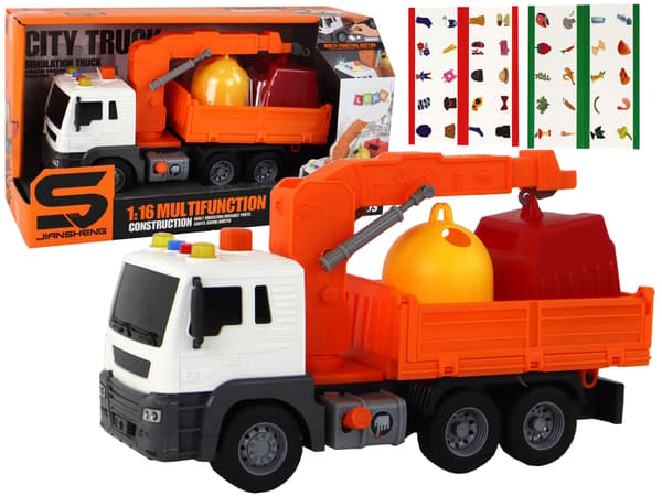 Sopbil med kran friktionsdrift orange 1:16