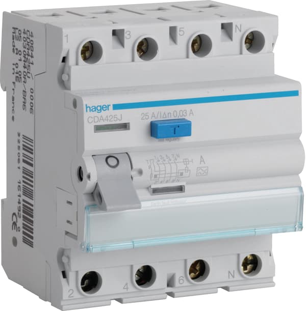 Hager Jordfelsbrytare 4P 25A 0,03A A CDA425J