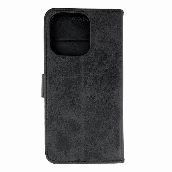 Nahkainen kirjakotelo iPhone 16 Prolle – Musta