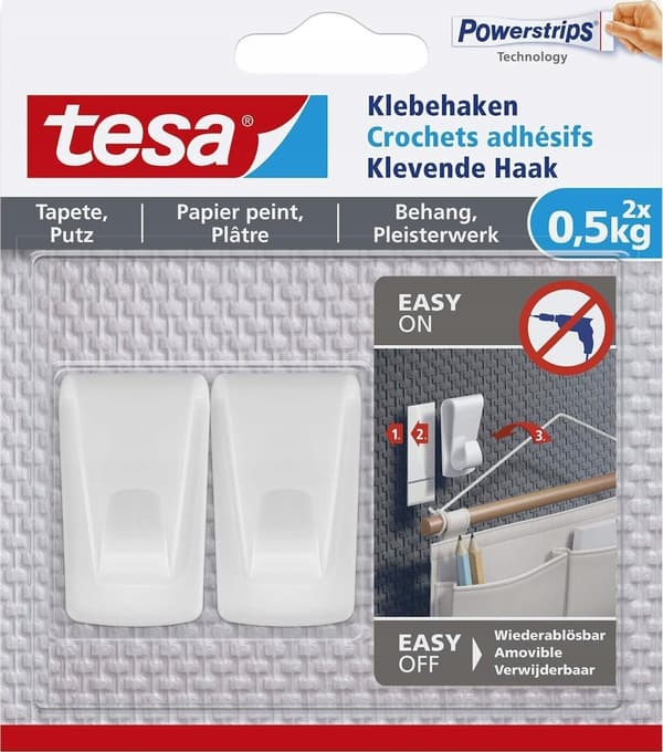 Tesa tesa-liimakoukut, 0,5 kg, kuvioidut pinnat