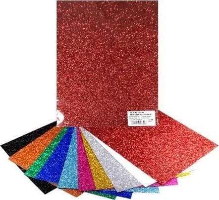 Värillinen glitterkartonki 250g 25x35cm 10 arkkia