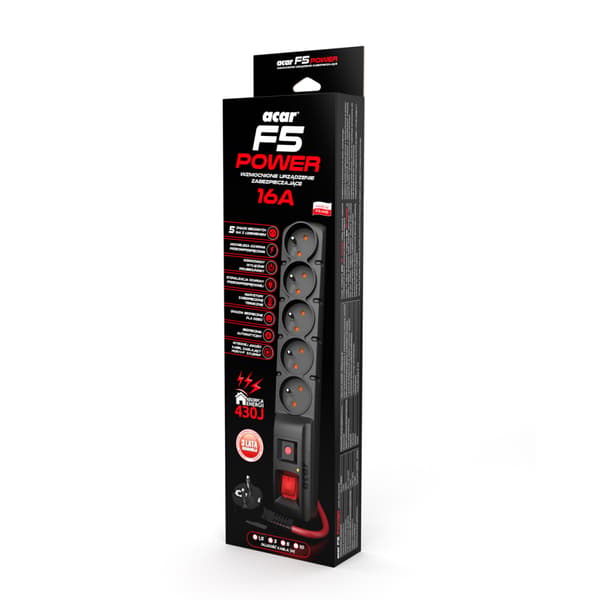 Acar F5 Power 5 stikdåser 3.0m 16A