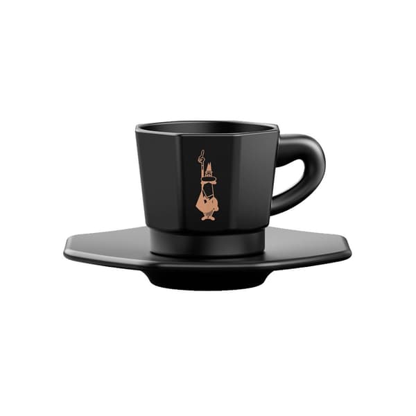 Bialetti - Set med 4 koppar med ställ - Svart med kopparlogotyp