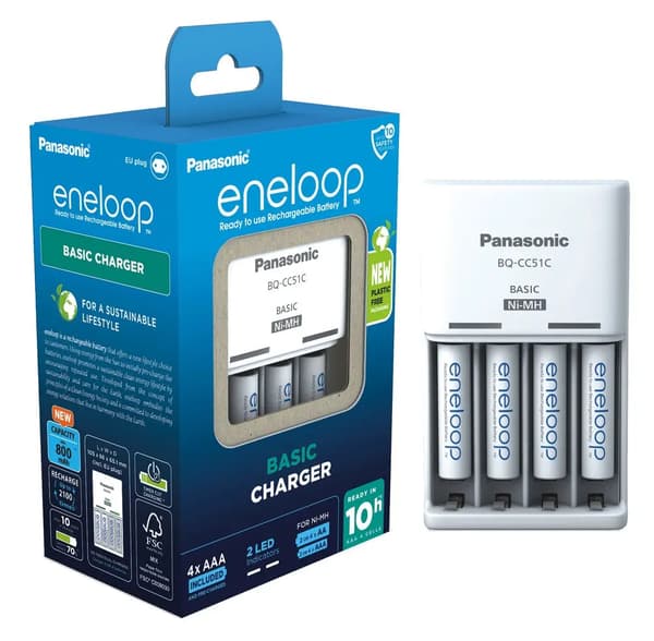 Panasonic Eneloop Basic-laturi BQ-CC51 sis. 4xAAA K-KJ51MCD04E