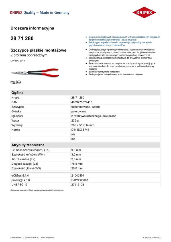 KNIPEX pitkät kärkipihdit poikittaisprofiileilla