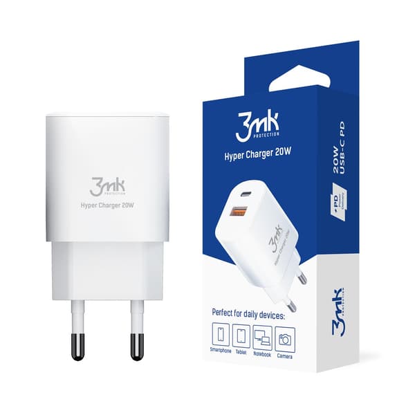 3MK HyperCharger 20W 1xUSB-C + 1xUSB-A PD / QC-oplader