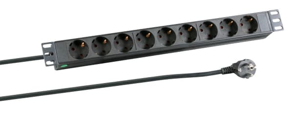 Strømskinne EFB 19\" 1HE 9x 2.0m uden afbryder, sort