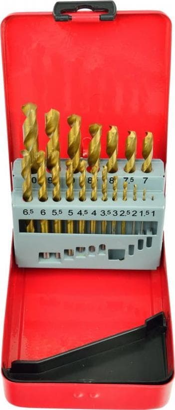 Sæt borebits 19 stk. 1-10 mm HSS TiN met.boks (40/80)