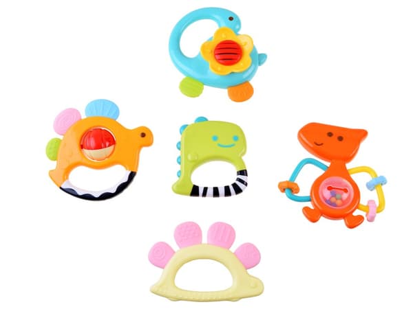 Set med 5 skallror bitringar dinosaurier ZA3093