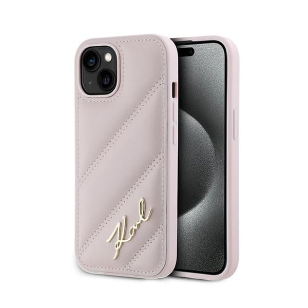 Karl Lagerfeld KLHCP15SPQDSMGP Apple iPhone 15 / 14 / 13 hardcase Diagonal Quilted Script pink