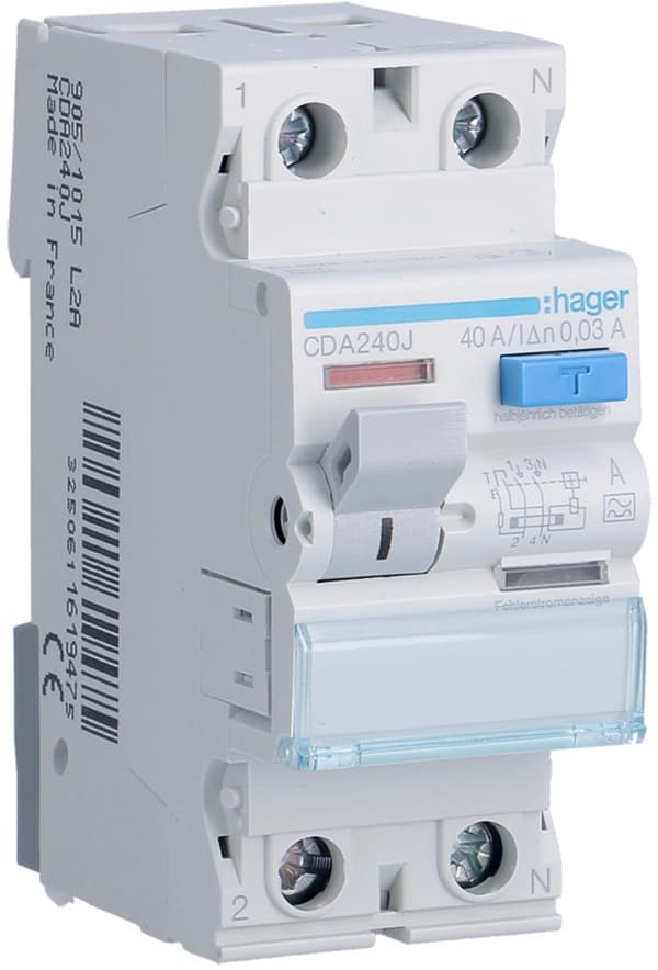 Hager Fejlstrømsafbryder 2P 40A 0,03A A CDA240J