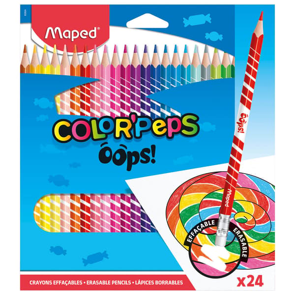Colorpeps Oops trekantede blyanter med viskelæder 24 farver