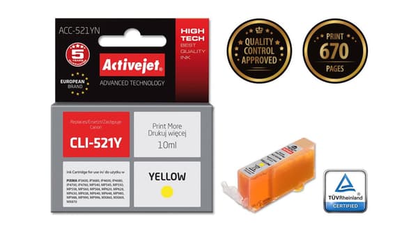 ACTIVEJET BLÆK CANON CLI-521Y GUL CHIP