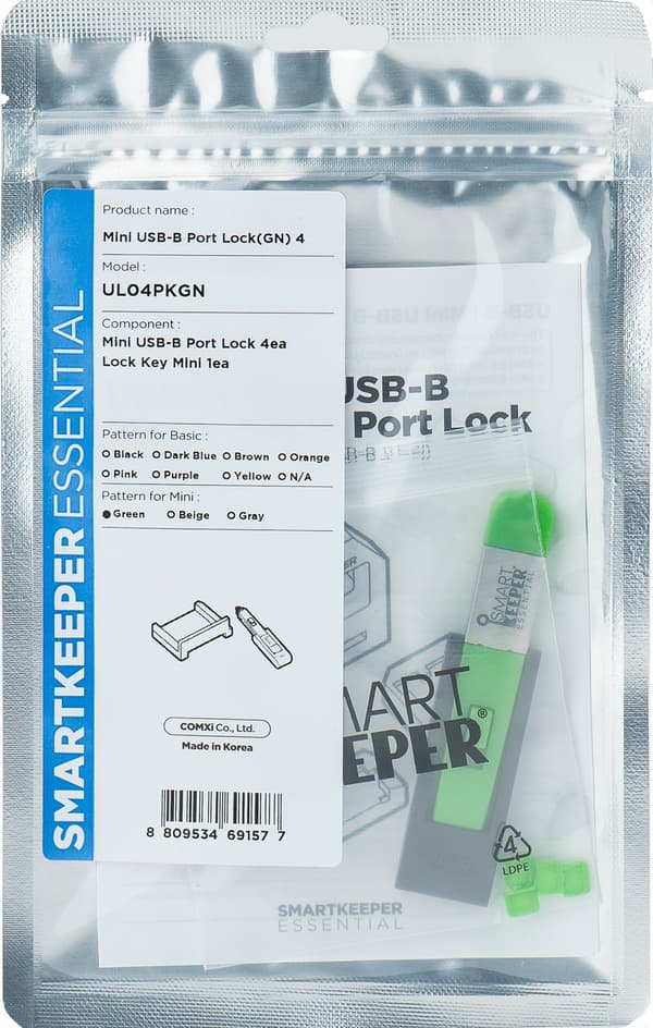 SmartKeeper Mini \"Mini USB-B-port\"-blockerare grön, 4 st. +nyckel