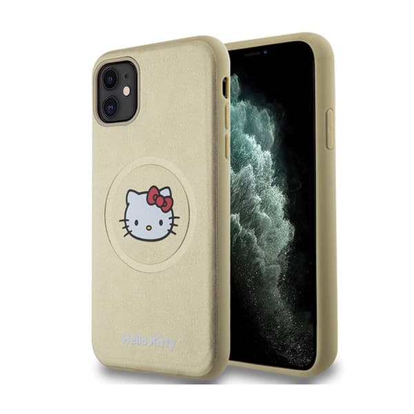 HELLO KITTY HKHMN61PGHCKD IPHONE 11 / XR 6.1 \"GULD / GULD HARDCASE LÆDER KITTY HOVED MAGSAFE