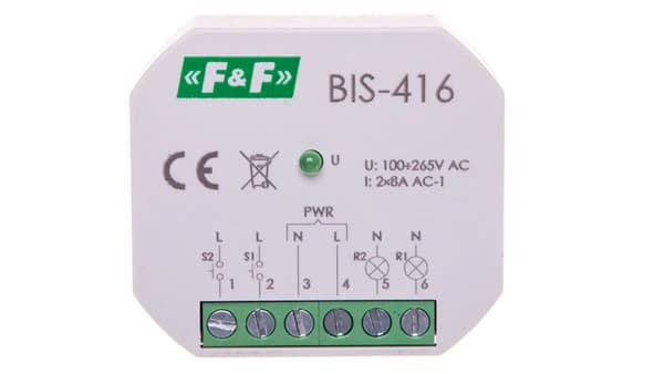 Dobbeltkanalimpulsgiver 8A 2Z 230V AC BIS-416