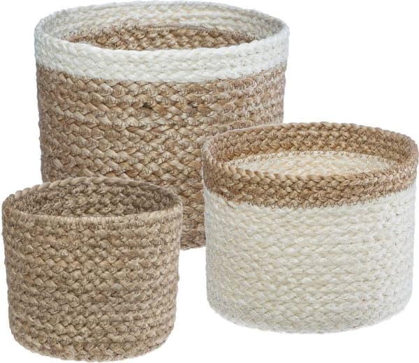 H&S Decoration Set med 3 vita jutekorgar