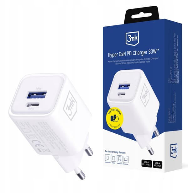 3mk Hyper Charger PD 33W GaN QC4+ valkoinen