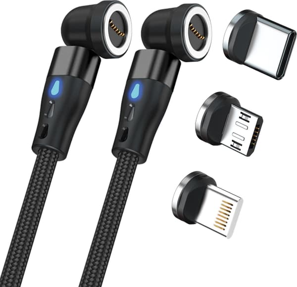 RealPower magnetkabel, 1 m, 2 x magnetisk, svart med adapter