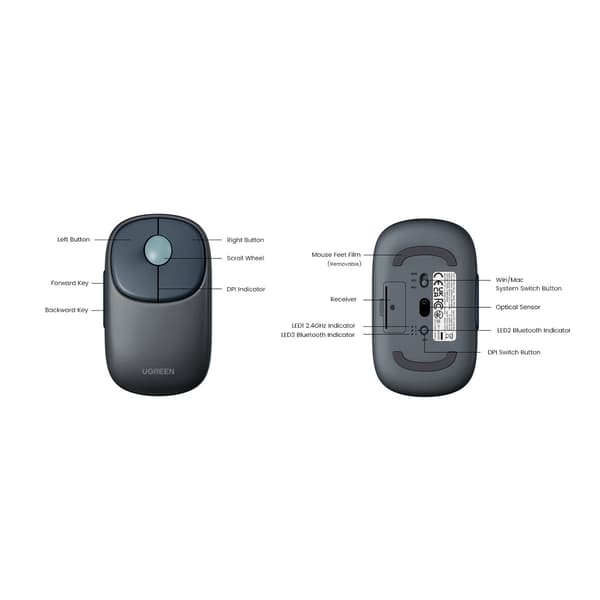 Ugreen MU102 FUN+ Bluetooth-/2,4 GHz -langaton hiiri – musta