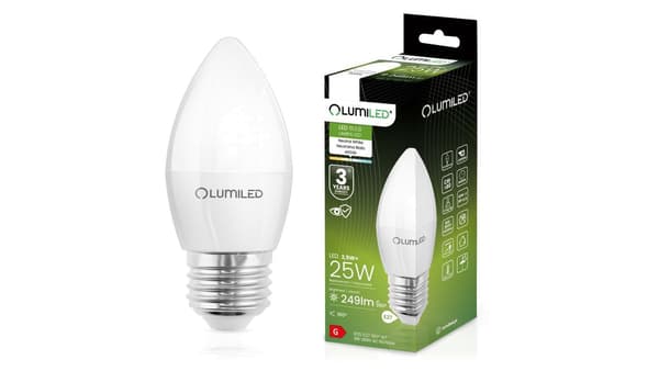 LED Pære E27 B35 2.5W=25W 249lm 4000K Neutral 180 Lumiled