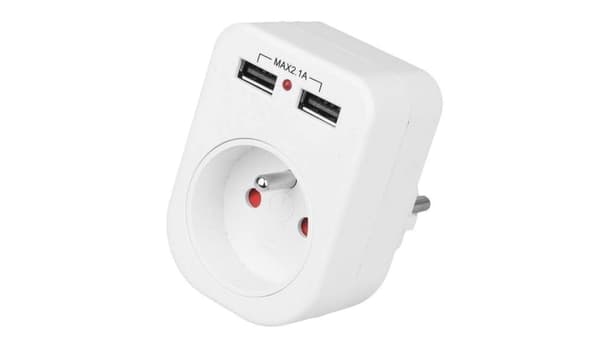 Plastrol Stikkontakt med/U med 2xUSB 2.1A Batterioplader R-1USB