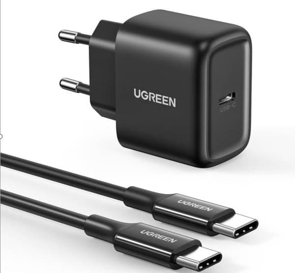 UGREEN CD250, 25W, USB-C (sort) + USB-C til USB-C kabel, 2m (sort)