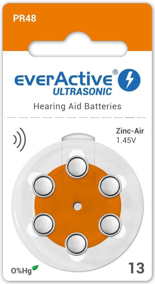 Batterier til høreapparater 13/PR48 EverActive ULTRASONIC 13 - 6 stk.