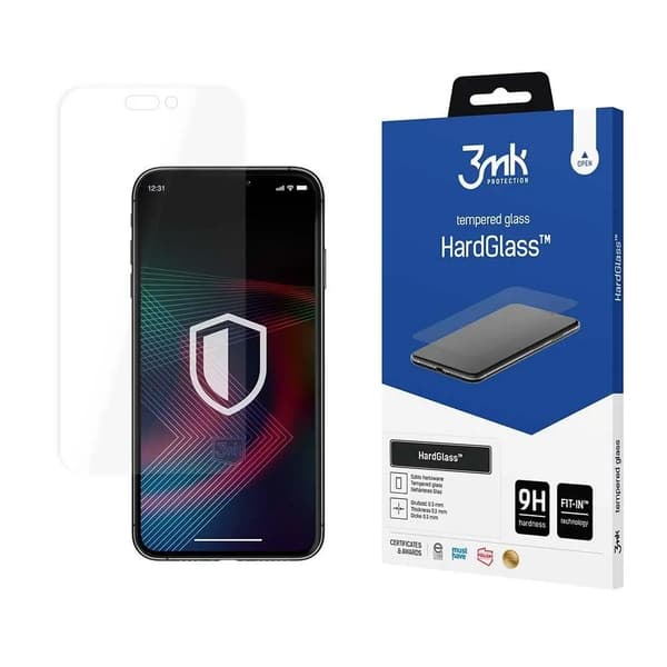 Hærdet glas til iPhone 14 Pro 9H fra 3mk HardGlass-serien