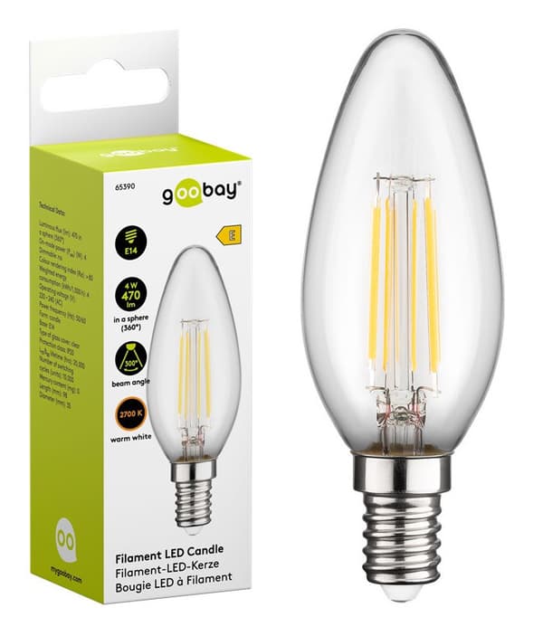 LED-glødepære, 4 W, E14, 470lm, 2700K, 65390