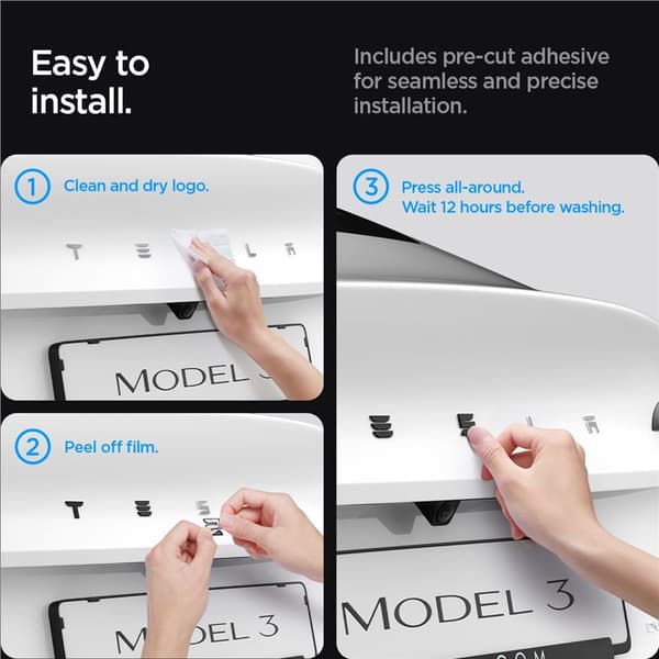 Spigen Tesla Bagemblem Logo Fuld Dækning, sort - Tesla Model 3 2024