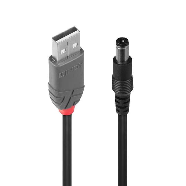 Lindy-sovitinkaapeli USB A uros - DC 5,5/2,5 mm uros