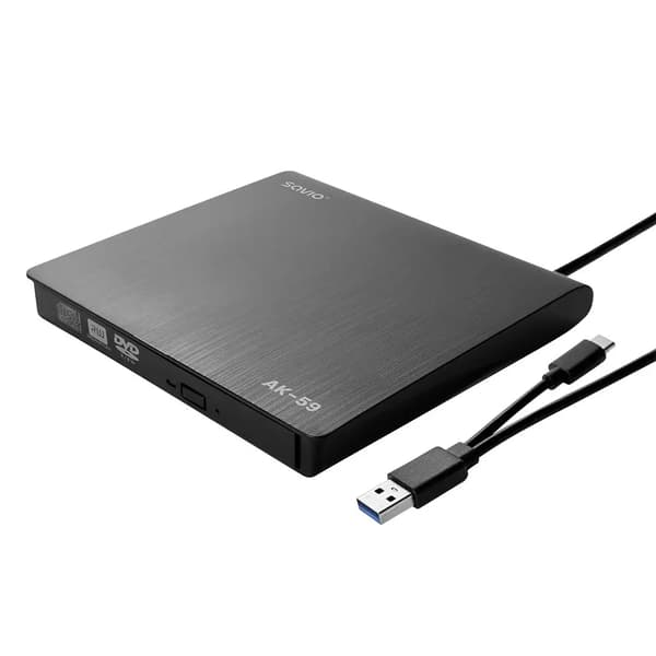 SAVIO SLIM CD/DVD R/RW EXTERN BRÄNNARE - USB C/USB-A, AK-59