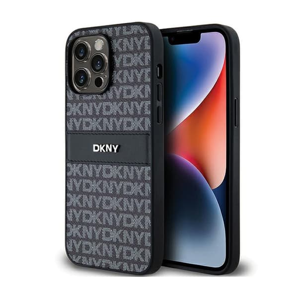 DKNY DKHCP14LPRTHSLK iPhone 14 Pro 6.1\" sort hardcase Læder Mono Stripe & Metal Logo