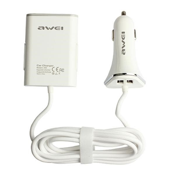 AWEI C-400 9.6A 4xUSB High Speed biloplader hvid/hvid