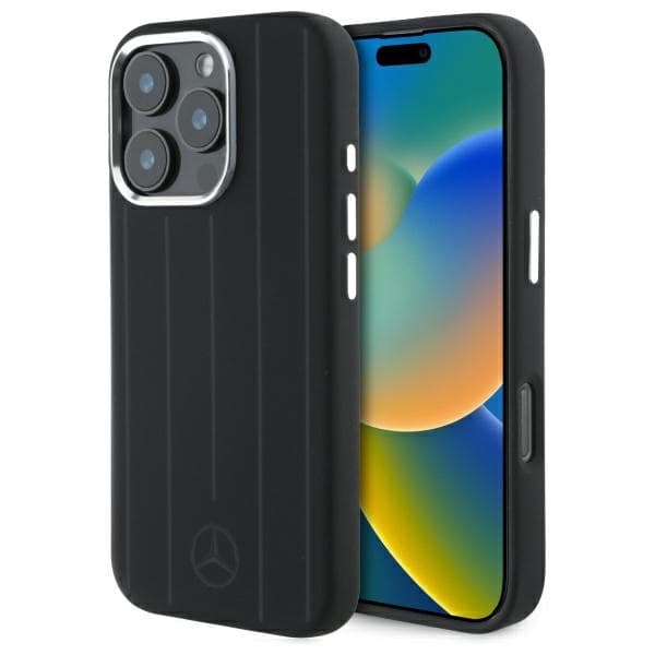 Mercedes-kotelo iPhone 16 Pro Max 6,9\" musta HardCase silikoni pystysuorat sävyraidat MagSafe