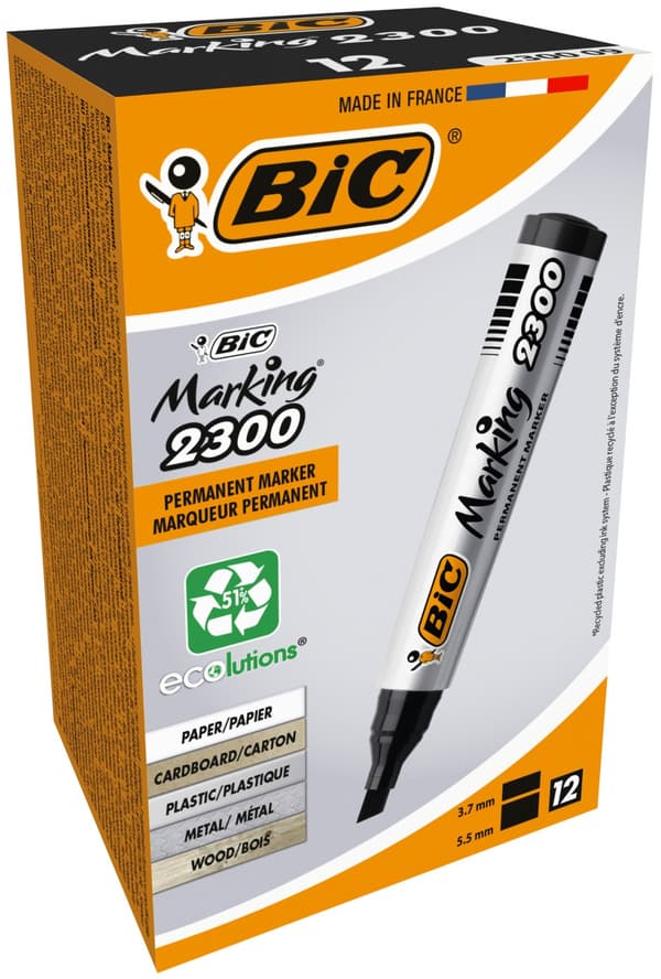 BIC PERMANENT MARKER BIC MARKING 2300 SORT STOFÆSKE 12 STK - 820926