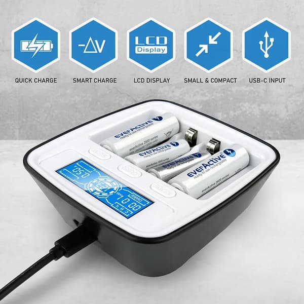 EVERACTIVE NI-MH BATTERIOPLADER, PROFESSIONEL, 4 KANALER NC1000M