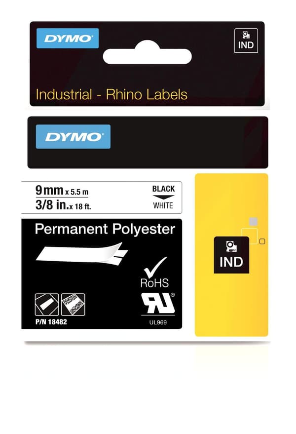 DYMO RHINO Permanent Polyester 9mm x 5,5m Vit,