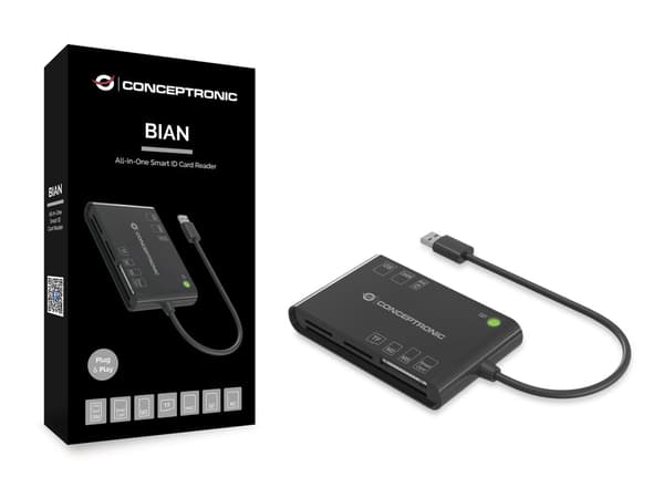 Conceptronic BIAN01B smartcard læser Indendørs USB 3.2 Gen 1 (3.1 Gen 1) Sort