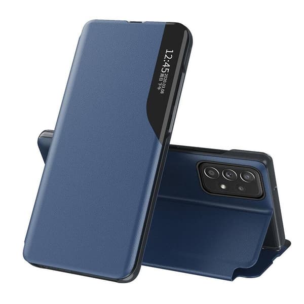 Eco Leather View Case elegant etui med klap og standfunktion til Samsung Galaxy A73 blå